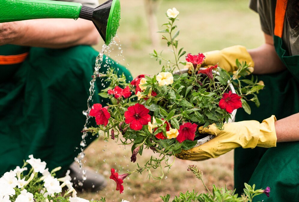 close-up-couple-watering-flowers_23-2148256655